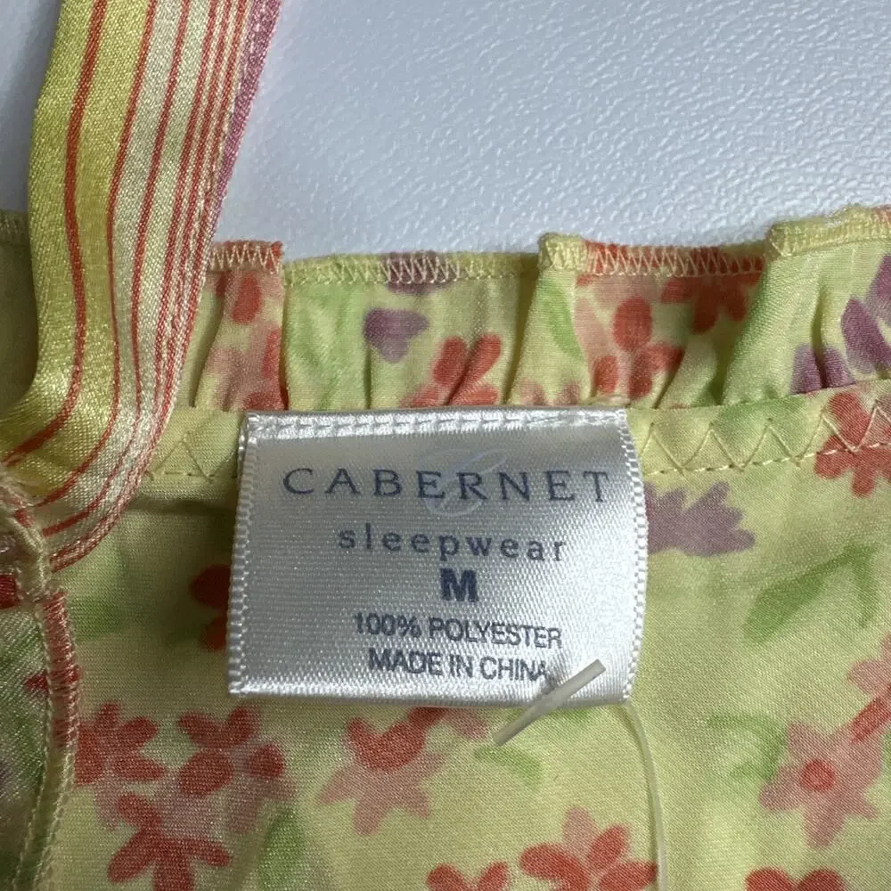 Vintage Cabernet Sleepwear Womens Medium Yellow Floral Nightie Adjustable Straps